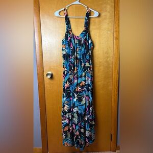 Terra & Sky Tropical Print Maxi Dress 0X 14W Flowy Sleeveless Plus Size